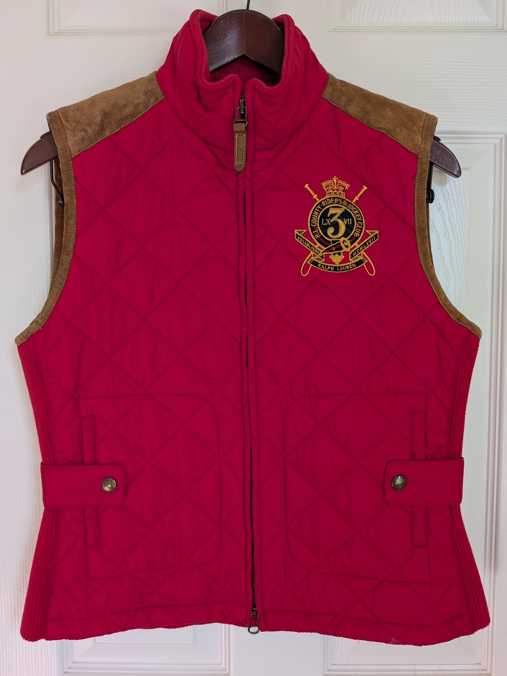 Ralph Lauren Sport Red Quilted Vest with Crest, Large